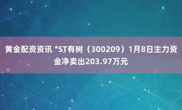 黄金配资资讯 *ST有树（300209）1月8日主力资金净卖出203.97万元