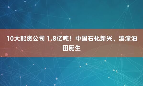 10大配资公司 1.8亿吨！中国石化新兴、溱潼油田诞生